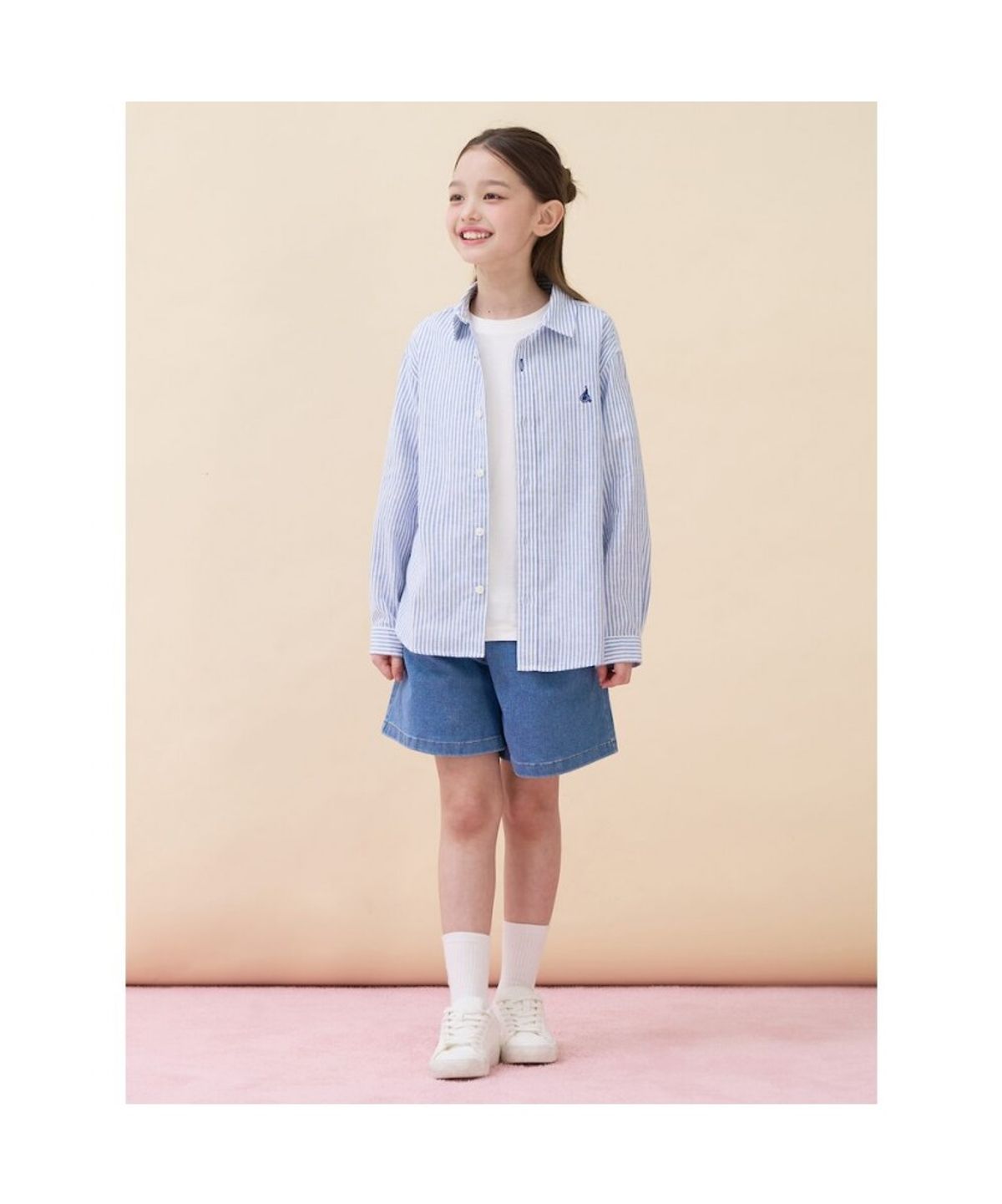 빈폴 키즈(BEANPOLE KIDS) 린넨폴리 혼방 스트라이프 셔츠 - 블루 (BI6364U02P) (BI6364U02P)