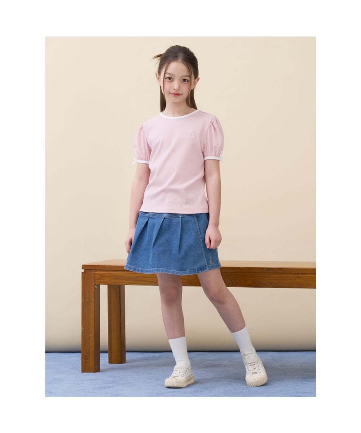 빈폴 키즈(BEANPOLE KIDS) 여아 베이직 골지 반소매 티셔츠 - 라이트 핑크 (BI6342G07Y)
