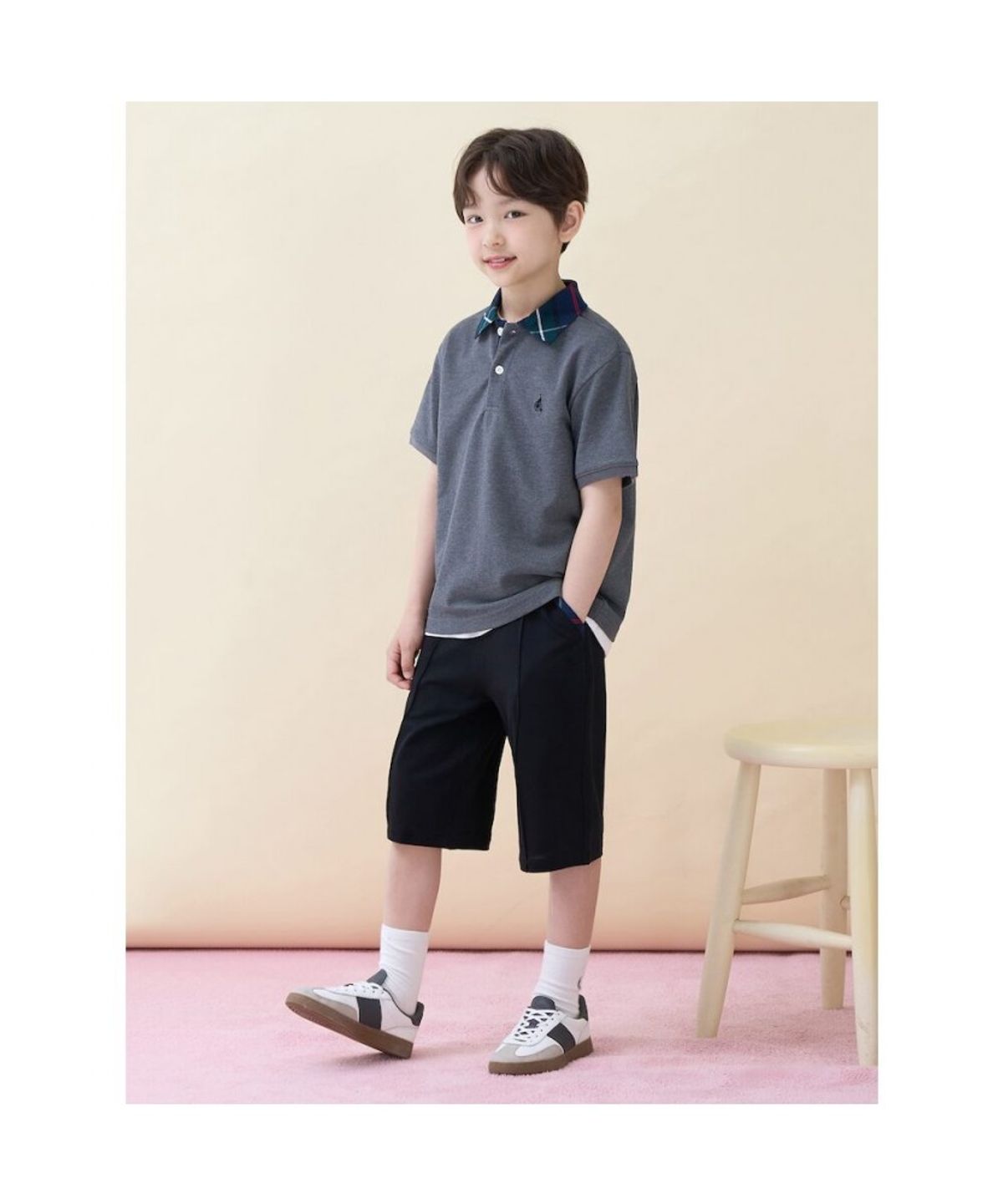 빈폴 키즈(BEANPOLE KIDS) 체크 포인트 칼라 반소매 상하세트 - 애쉬 (BI6342U014)