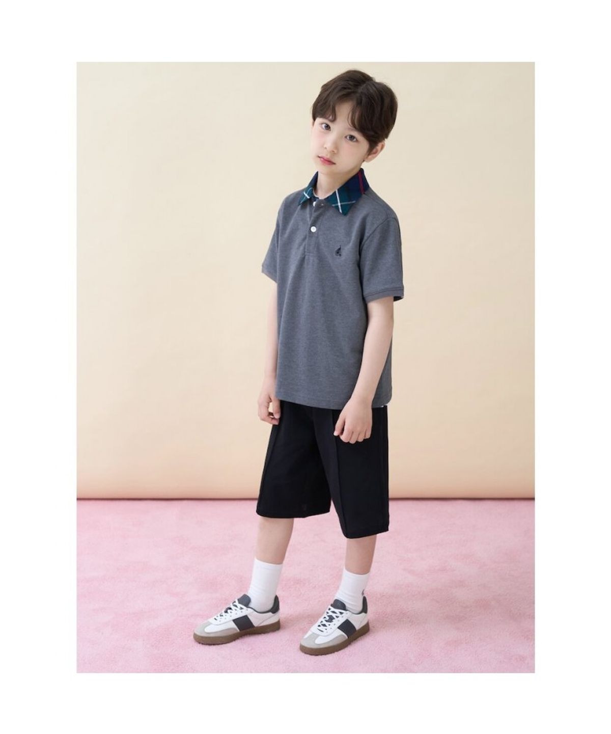 빈폴 키즈(BEANPOLE KIDS) 체크 포인트 칼라 반소매 상하세트 - 애쉬 (BI6342U014)