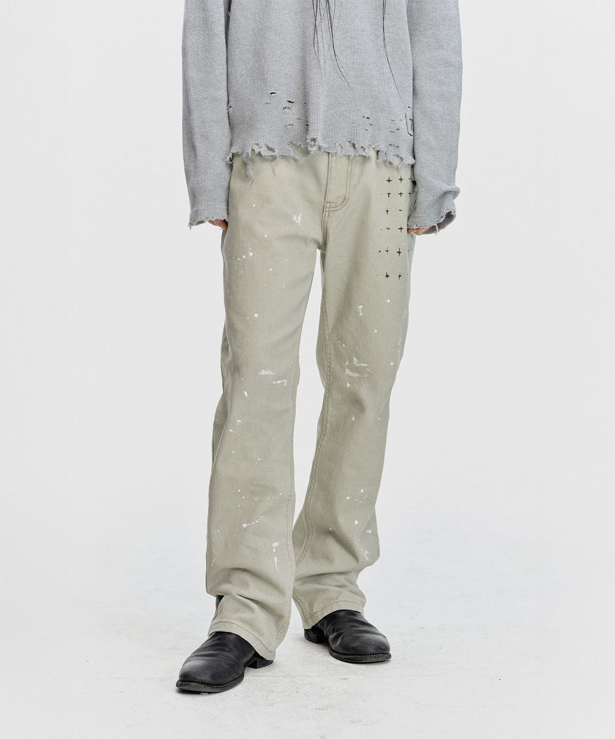 서피스에디션(SURFACE EDITION) PAINT SPLATTER COTTON TWILL PANTS STONE BEIGE