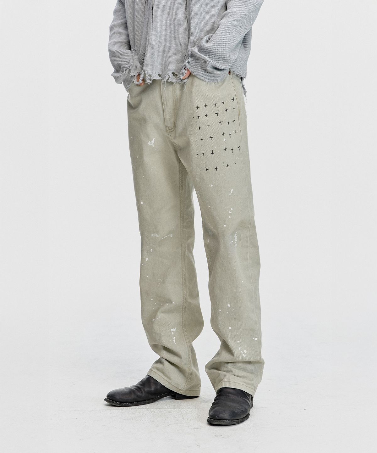 서피스에디션(SURFACE EDITION) PAINT SPLATTER COTTON TWILL PANTS STONE BEIGE