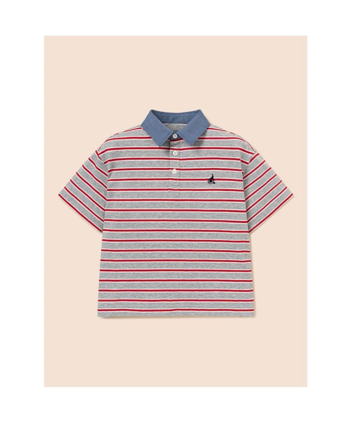 빈폴 키즈(BEANPOLE KIDS) 데님 포인트 칼라 스트라이프 럭비 반소매 티셔츠 - 그레이 (BI6342U023)