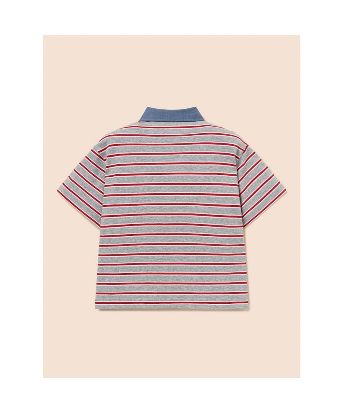 빈폴 키즈(BEANPOLE KIDS) 데님 포인트 칼라 스트라이프 럭비 반소매 티셔츠 - 그레이 (BI6342U023)