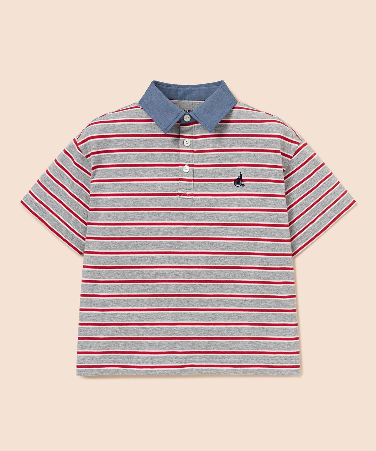빈폴 키즈(BEANPOLE KIDS) 데님 포인트 칼라 스트라이프 럭비 반소매 티셔츠 - 그레이 (BI6342U023)