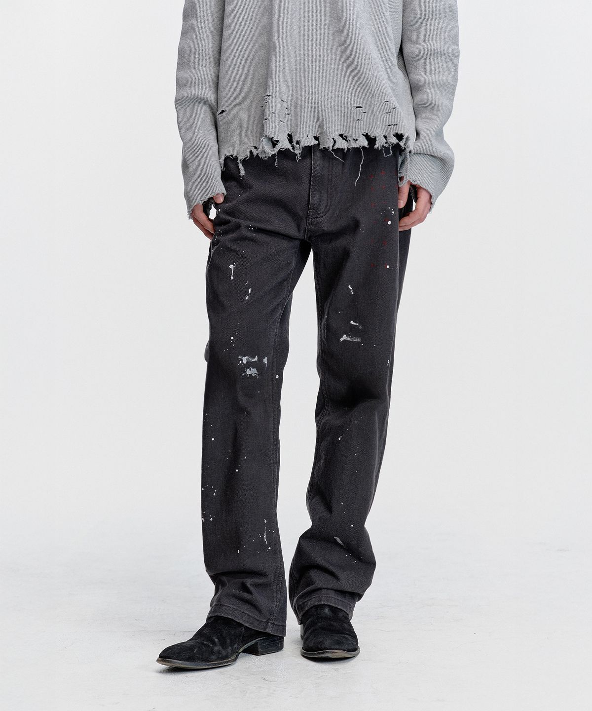 서피스에디션(SURFACE EDITION) PAINT SPLATTER COTTON TWILL PANTS BLACK