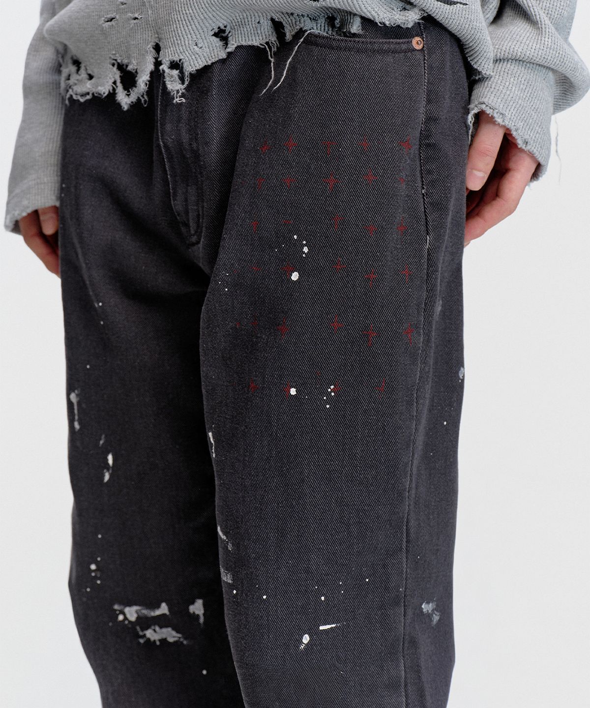 서피스에디션(SURFACE EDITION) PAINT SPLATTER COTTON TWILL PANTS BLACK