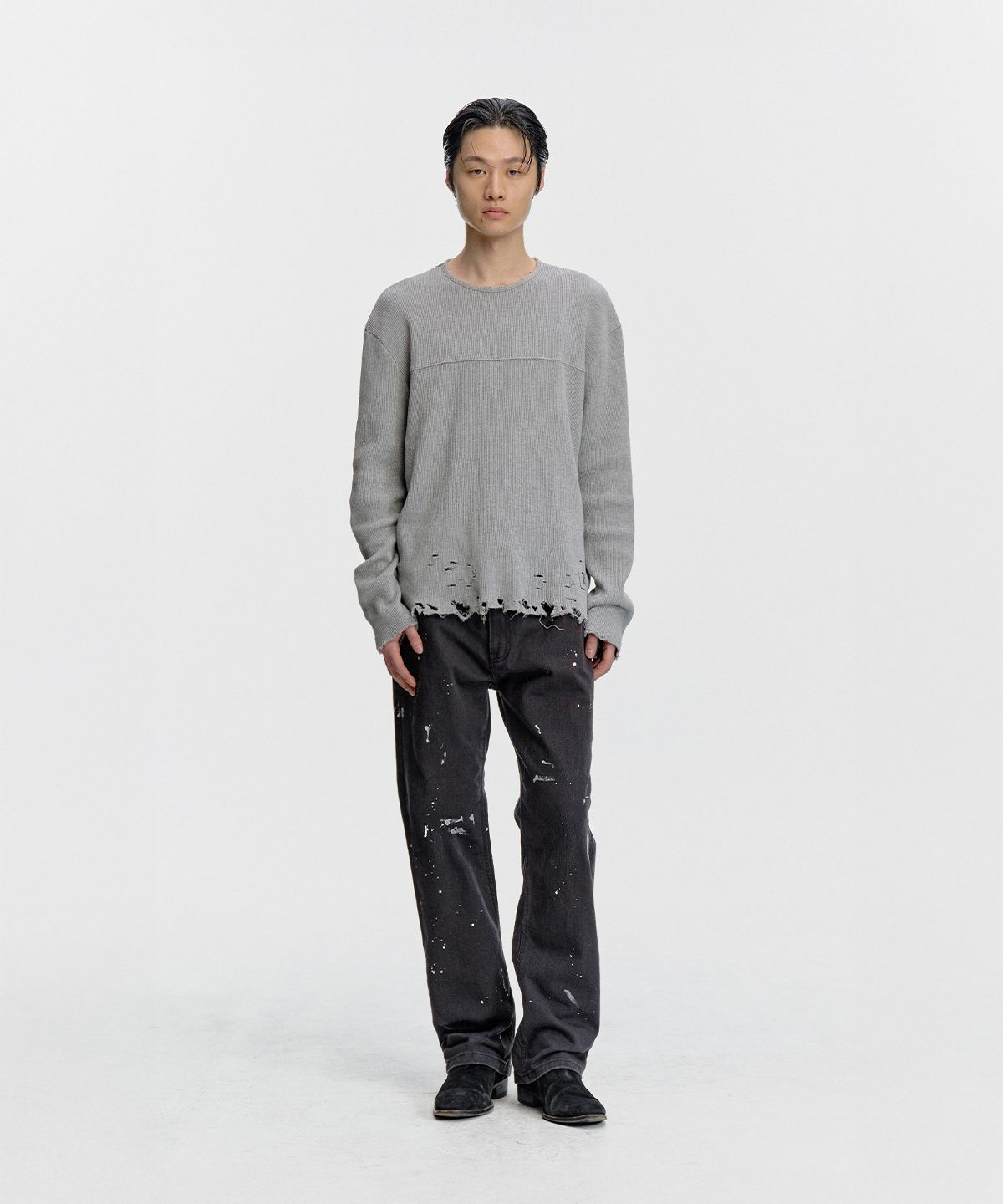 서피스에디션(SURFACE EDITION) PAINT SPLATTER COTTON TWILL PANTS BLACK