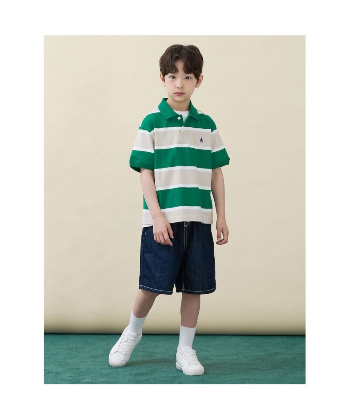 빈폴 키즈(BEANPOLE KIDS) 빅 멀티 스트라이프 칼라 티셔츠 - 그린 (BI6342U09M)