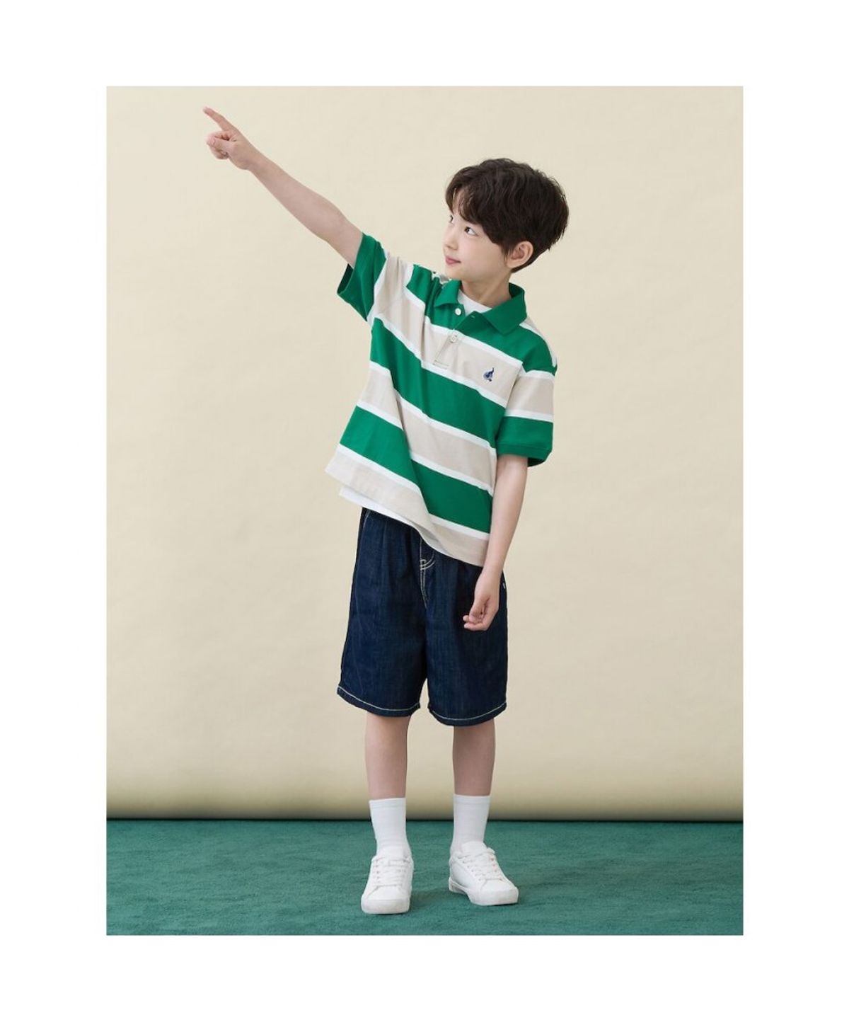 빈폴 키즈(BEANPOLE KIDS) 빅 멀티 스트라이프 칼라 티셔츠 - 그린 (BI6342U09M)