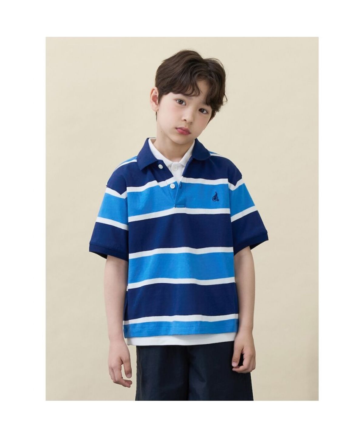 빈폴 키즈(BEANPOLE KIDS) 빅 멀티 스트라이프 칼라 티셔츠 - 네이비 (BI6342U09R)