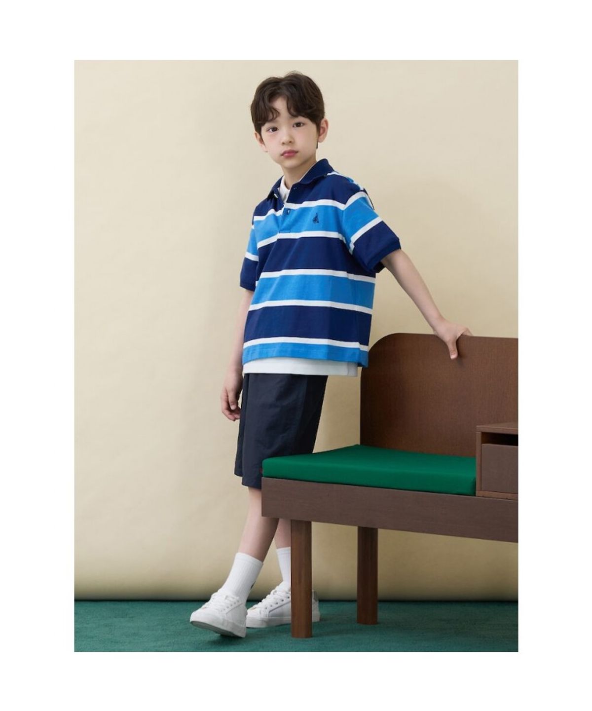 빈폴 키즈(BEANPOLE KIDS) 빅 멀티 스트라이프 칼라 티셔츠 - 네이비 (BI6342U09R)