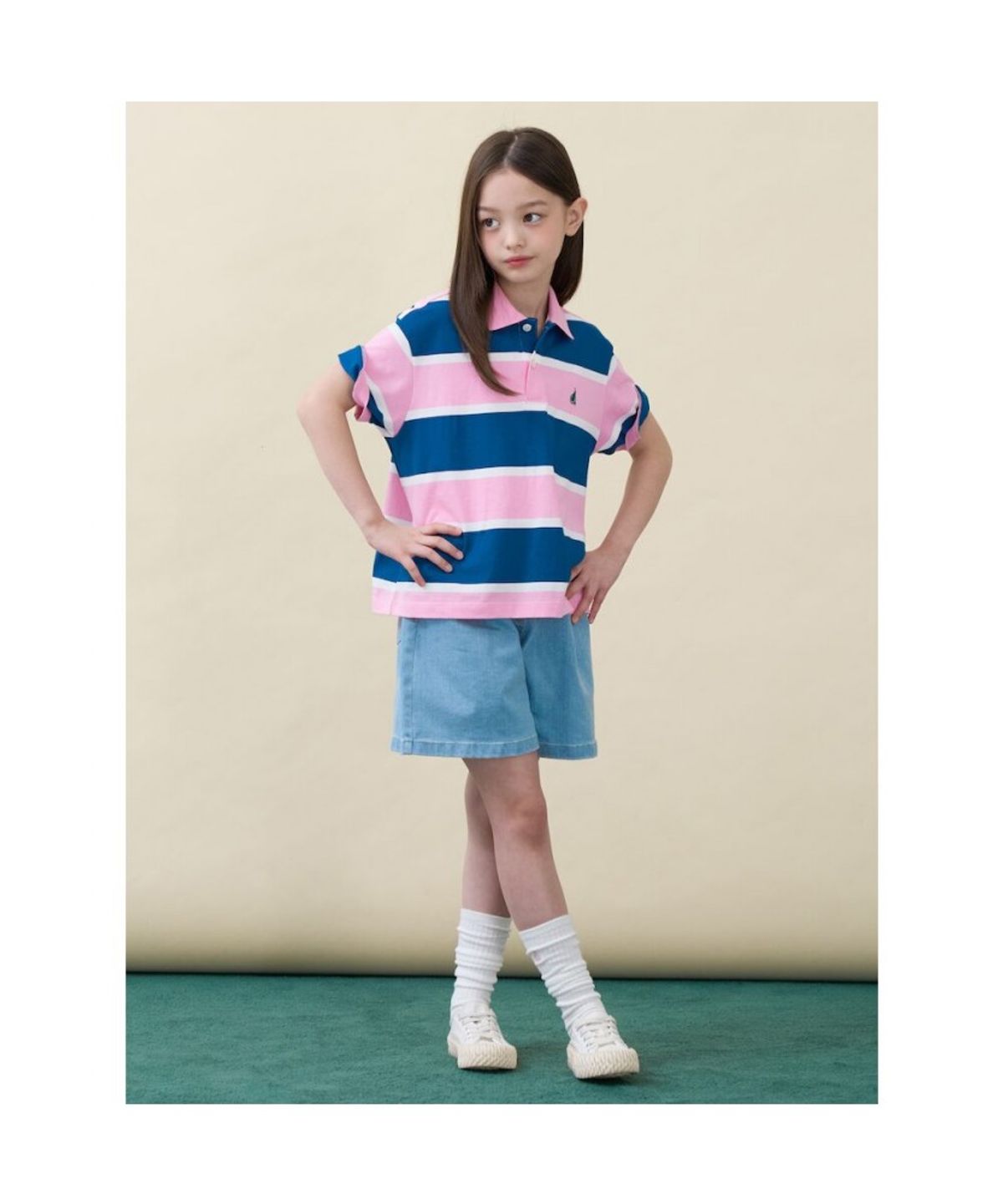 빈폴 키즈(BEANPOLE KIDS) 빅 멀티 스트라이프 칼라 티셔츠 - 라이트 핑크 (BI6342U09Y)