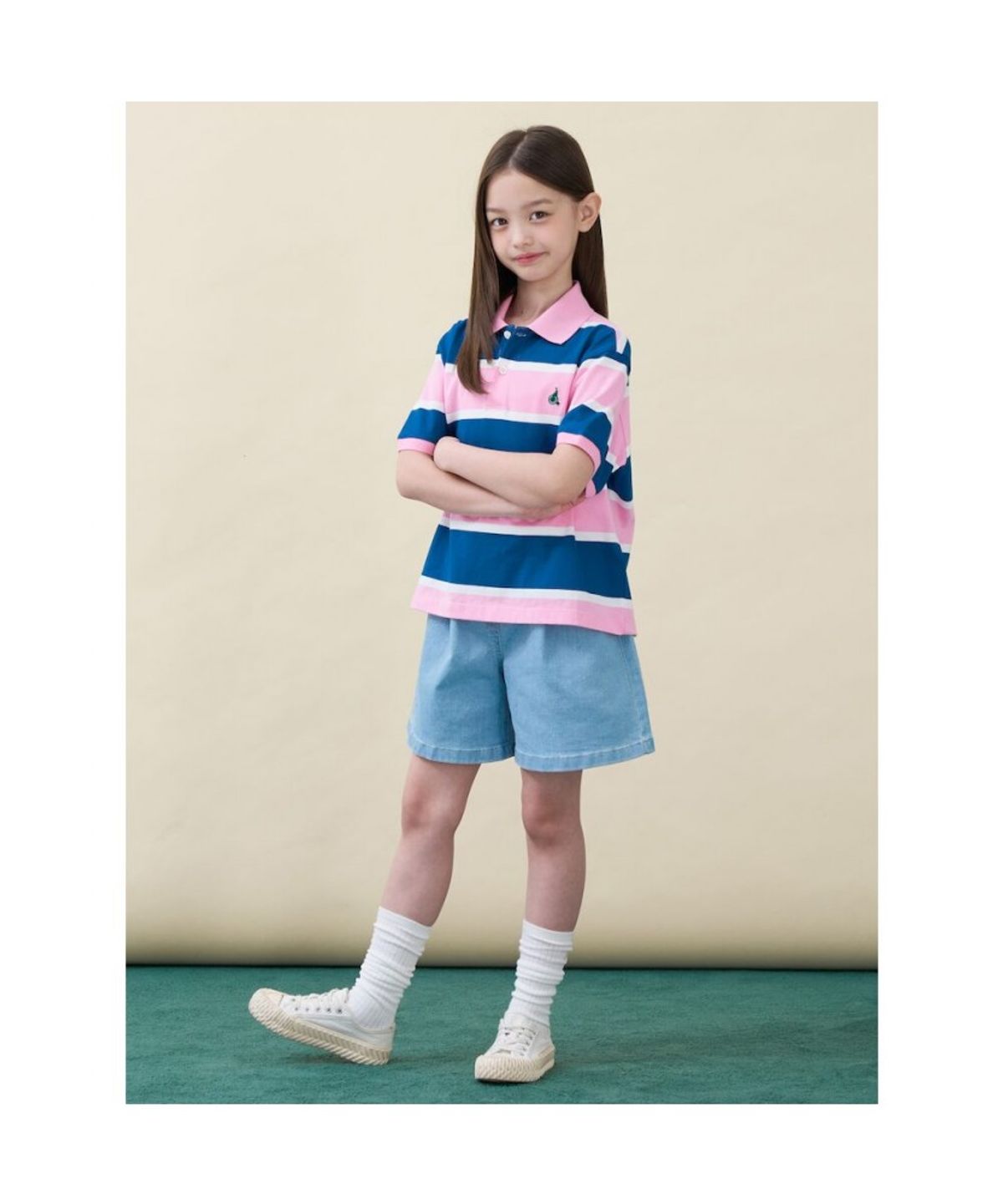 빈폴 키즈(BEANPOLE KIDS) 빅 멀티 스트라이프 칼라 티셔츠 - 라이트 핑크 (BI6342U09Y)