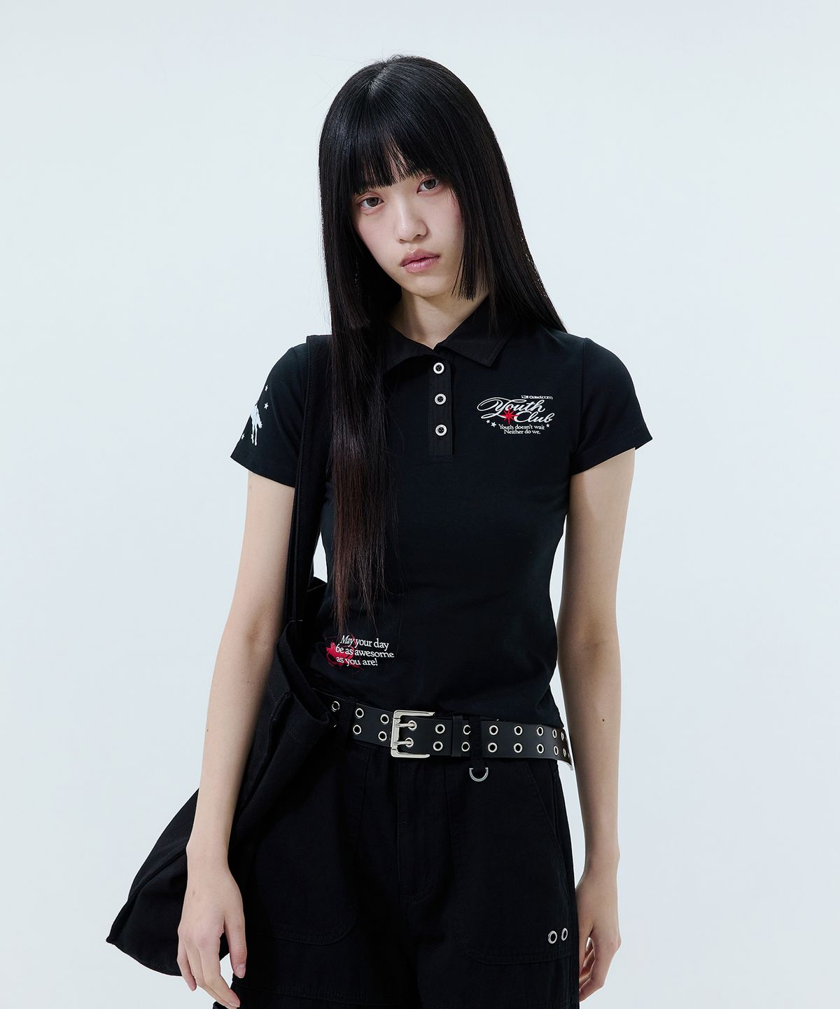 오드스튜디오(ODDSTUDIO) 키치 그래픽 카라 티셔츠 - BLACK
