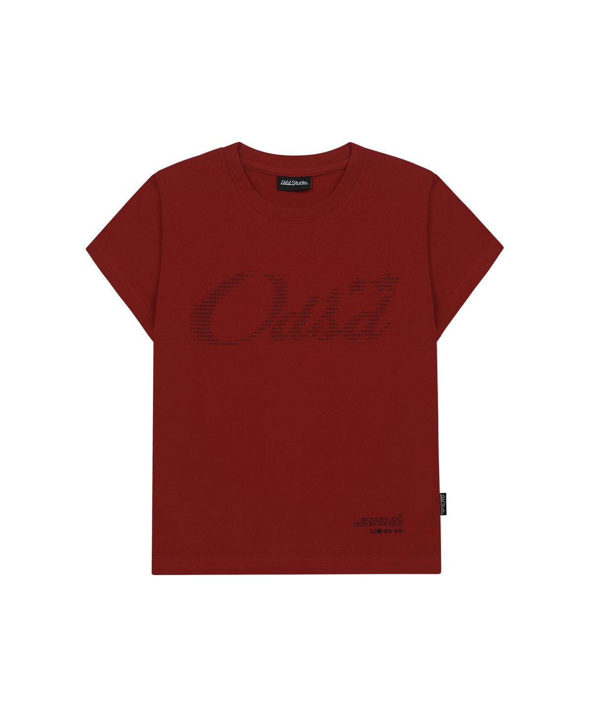 오드스튜디오(ODDSTUDIO) Odsd 아스키 캡소매 티셔츠 - MAROON RED