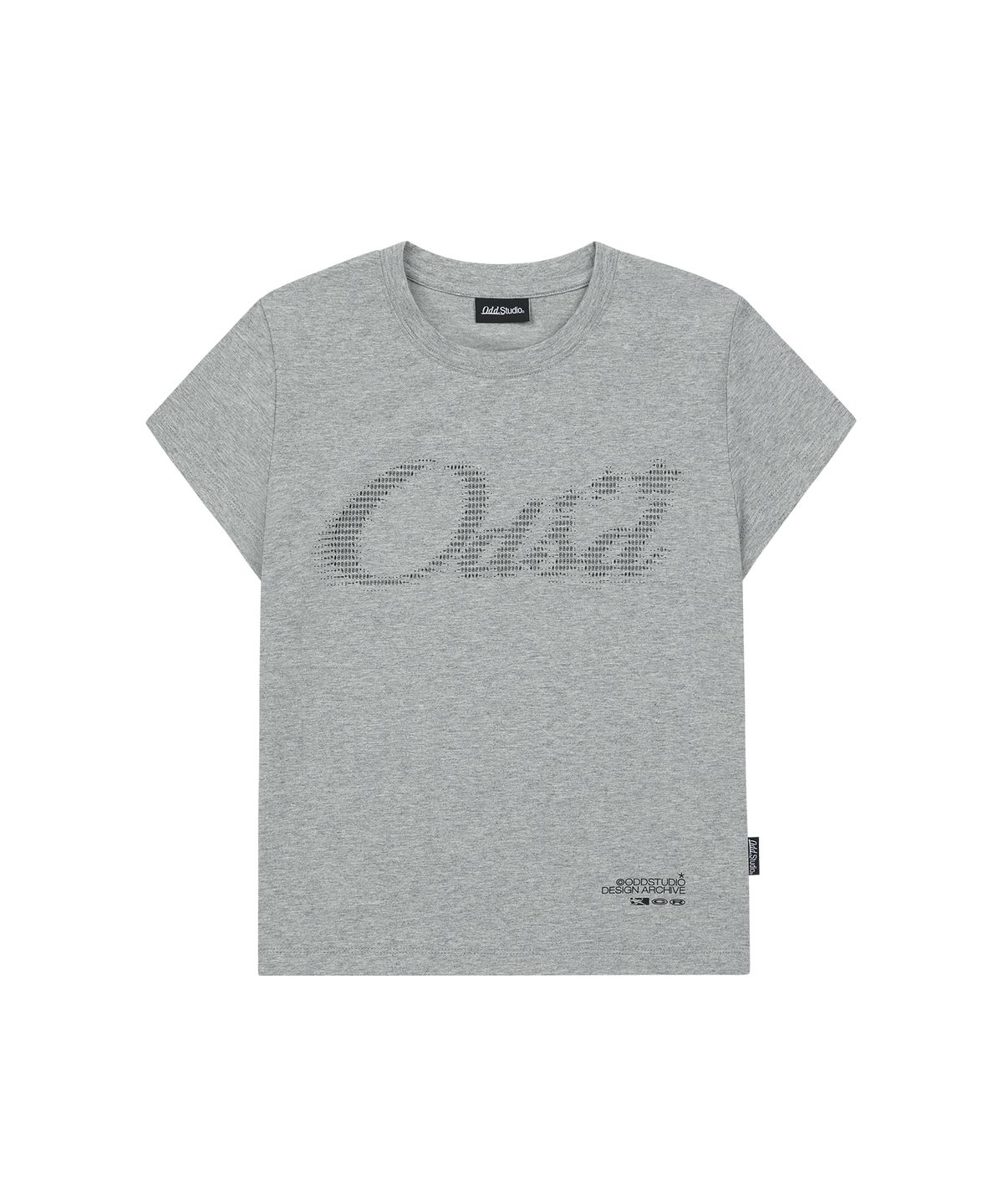 오드스튜디오(ODDSTUDIO) Odsd 아스키 캡소매 티셔츠 - MELANGE GRAY