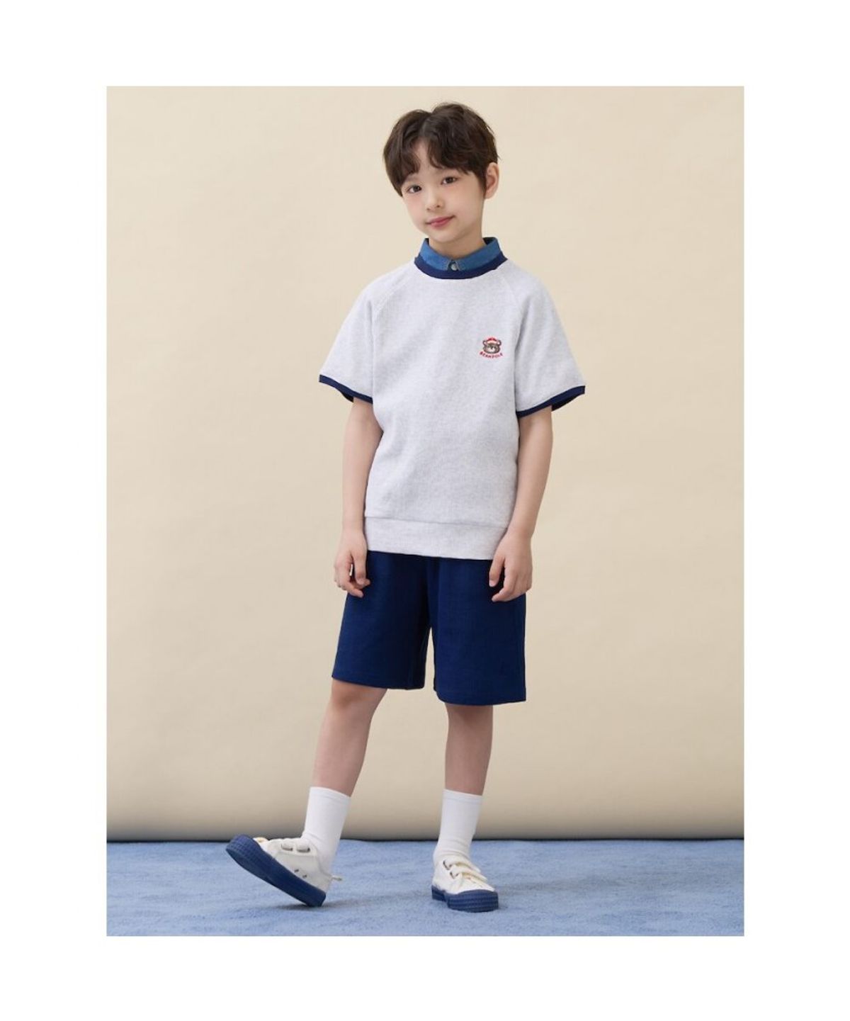 빈폴 키즈(BEANPOLE KIDS) 곰돌이 달이 포인트 와플 반소매 상하세트  라이트 그레이 (BI6342U082)