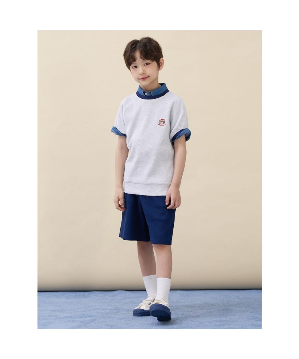 빈폴 키즈(BEANPOLE KIDS) 곰돌이 달이 포인트 와플 반소매 상하세트  라이트 그레이 (BI6342U082)