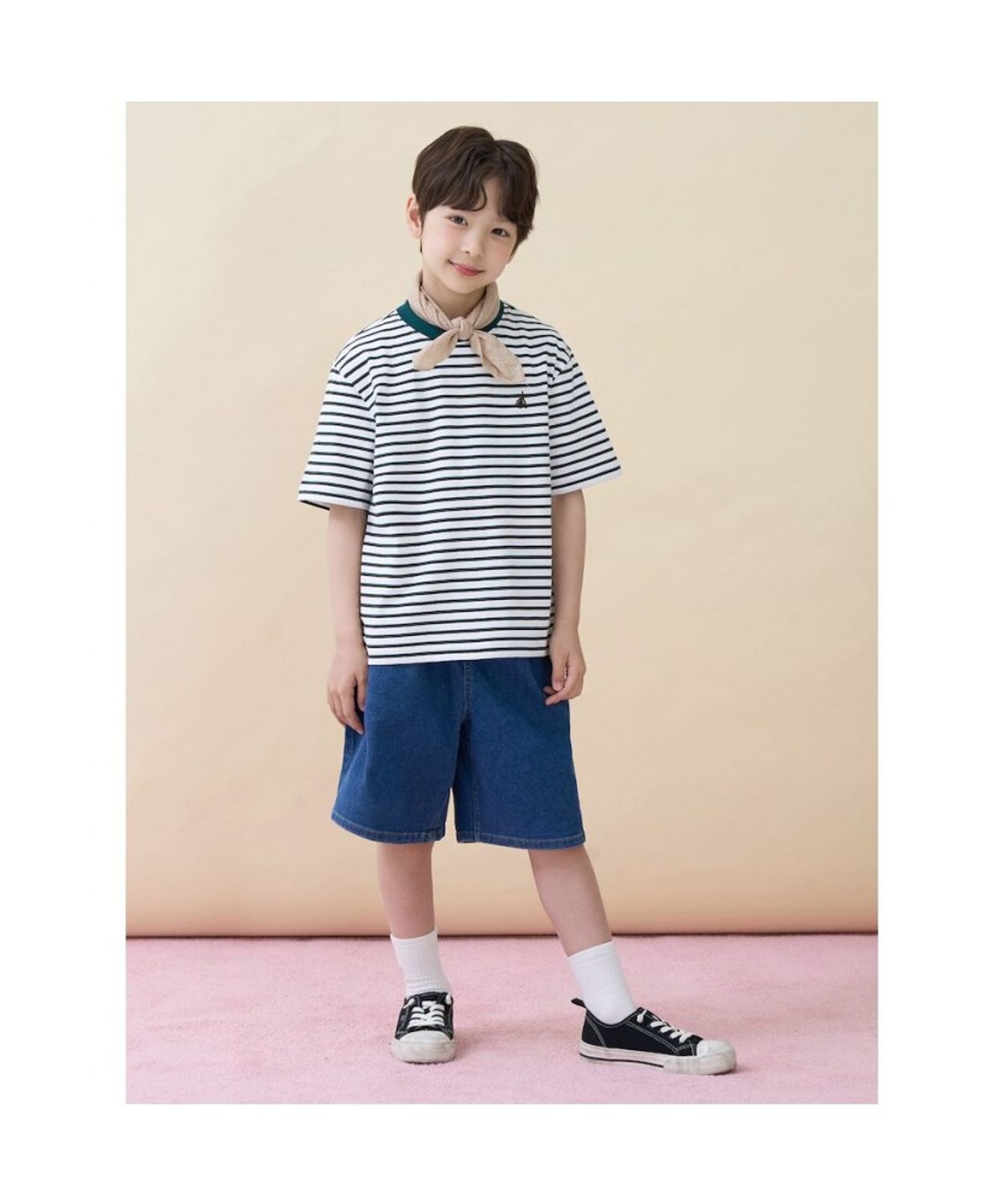 빈폴 키즈(BEANPOLE KIDS) 멀티 스트라이프 반소매 티셔츠  그린 (BI6342U10M)