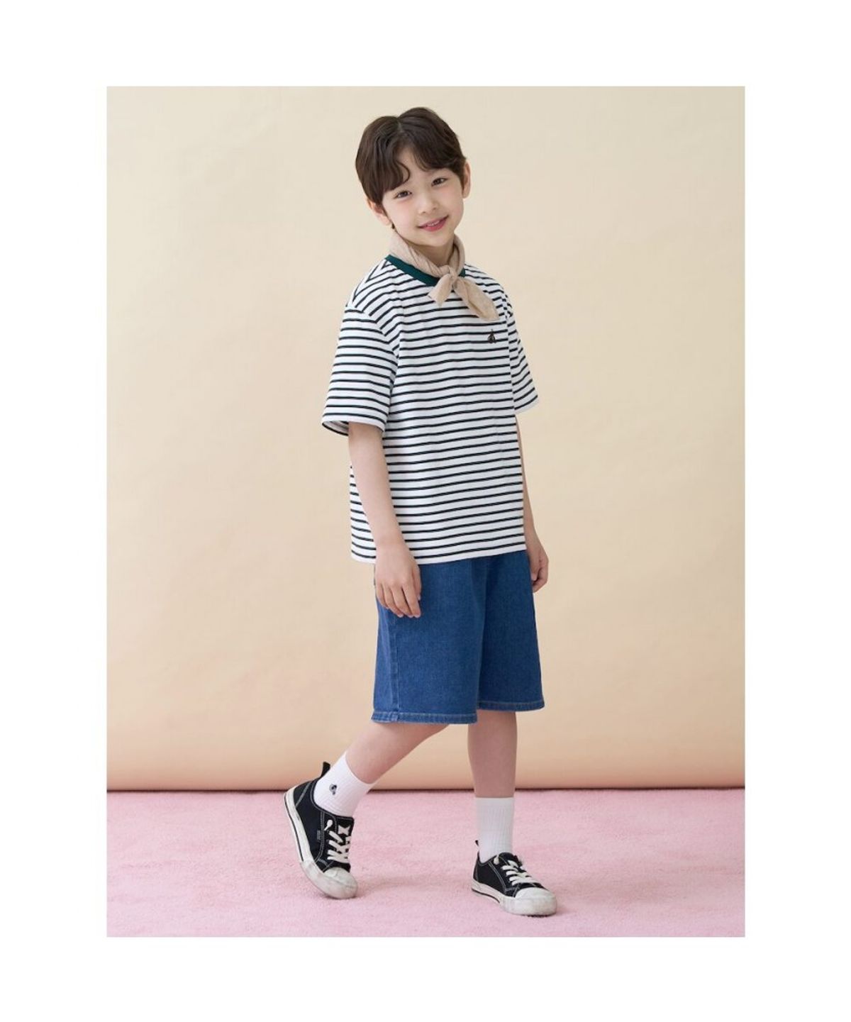 빈폴 키즈(BEANPOLE KIDS) 멀티 스트라이프 반소매 티셔츠  그린 (BI6342U10M)