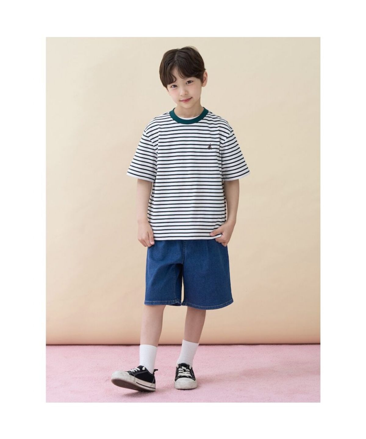 빈폴 키즈(BEANPOLE KIDS) 멀티 스트라이프 반소매 티셔츠  그린 (BI6342U10M)