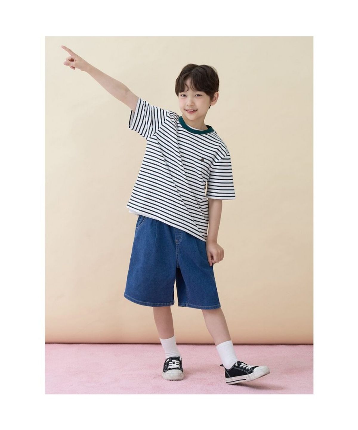 빈폴 키즈(BEANPOLE KIDS) 멀티 스트라이프 반소매 티셔츠  그린 (BI6342U10M)