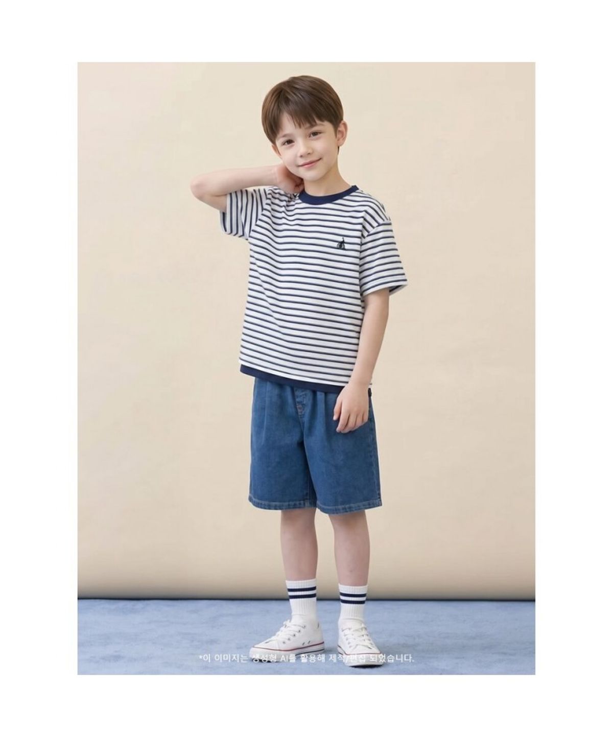 빈폴 키즈(BEANPOLE KIDS) 멀티 스트라이프 반소매 티셔츠  블루 (BI6342U10P)
