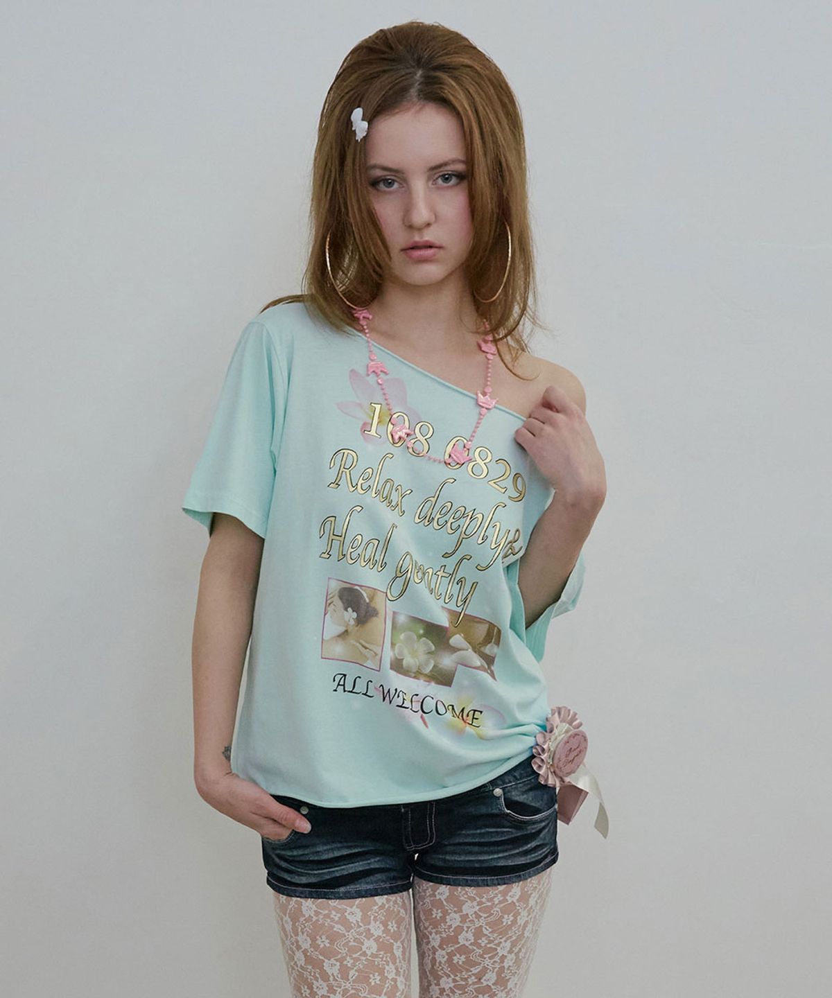 스컬프터(SCULPTOR) Healing Off-Shoulder Tee Baby Blue