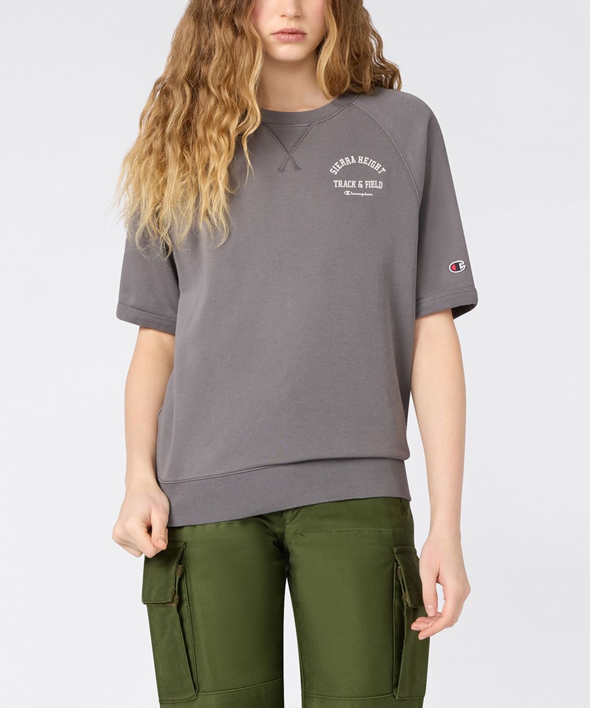 챔피온(CHAMPION) 여성 스포츠 팀 로고 스웨트 티셔츠 Charcoal