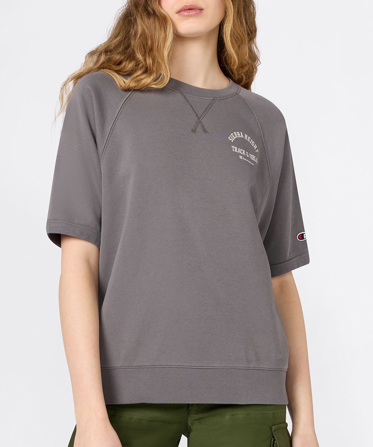 챔피온(CHAMPION) 여성 스포츠 팀 로고 스웨트 티셔츠 Charcoal