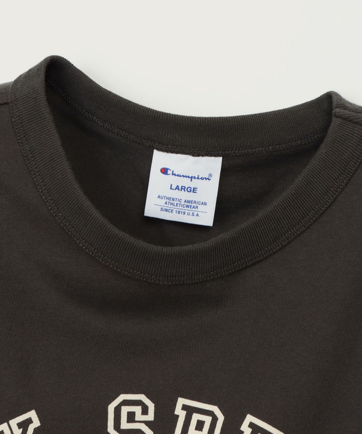 챔피온(CHAMPION) 베이직 가먼트워싱 그래픽 티셔츠 Off Black
