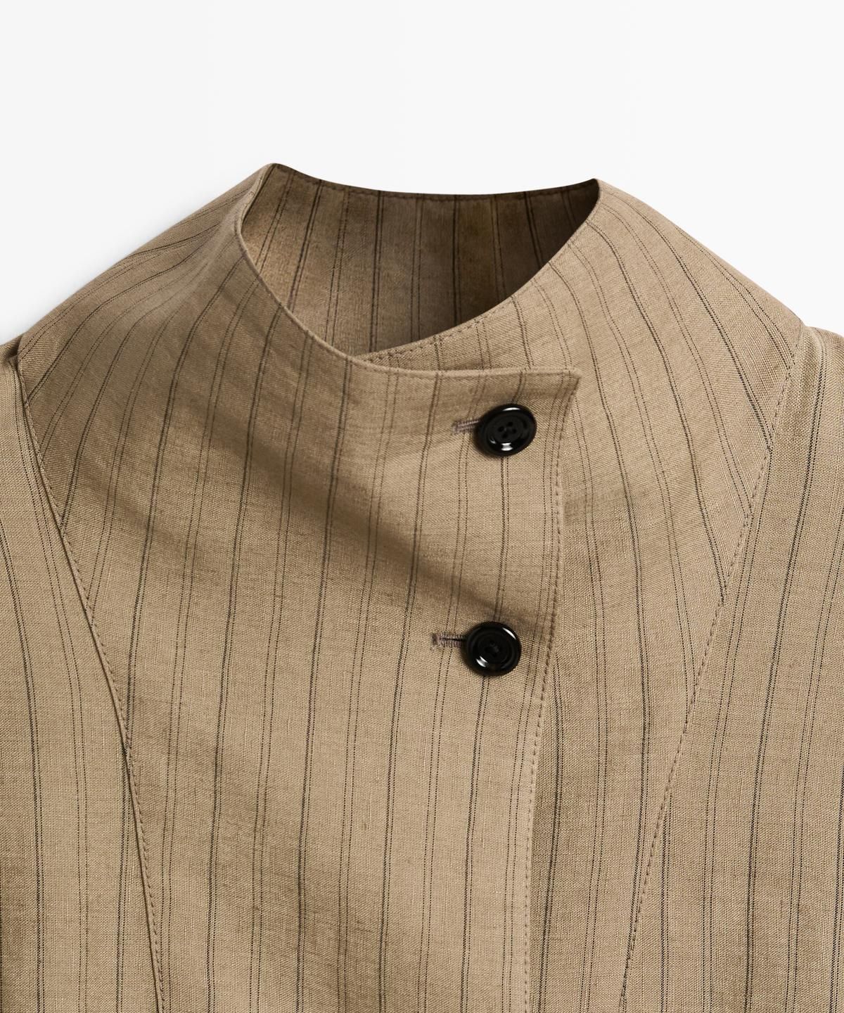 마시모두띠(MASSIMO DUTTI) 린넨 블렌드 스트라이프 봄버 재킷