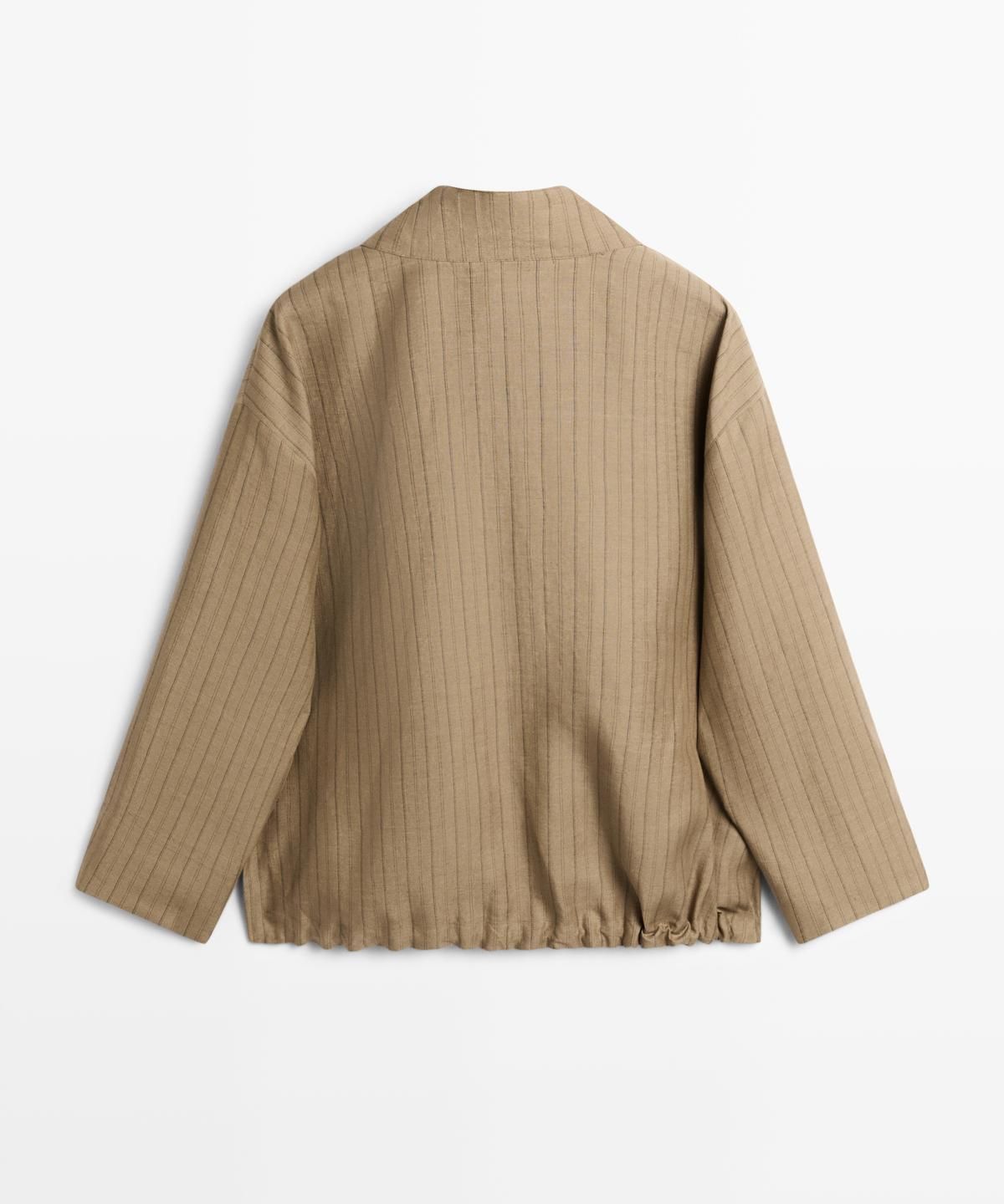 마시모두띠(MASSIMO DUTTI) 린넨 블렌드 스트라이프 봄버 재킷