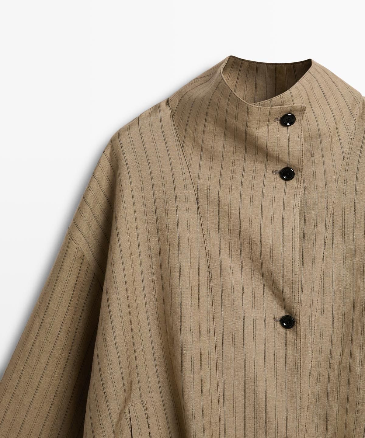 마시모두띠(MASSIMO DUTTI) 린넨 블렌드 스트라이프 봄버 재킷