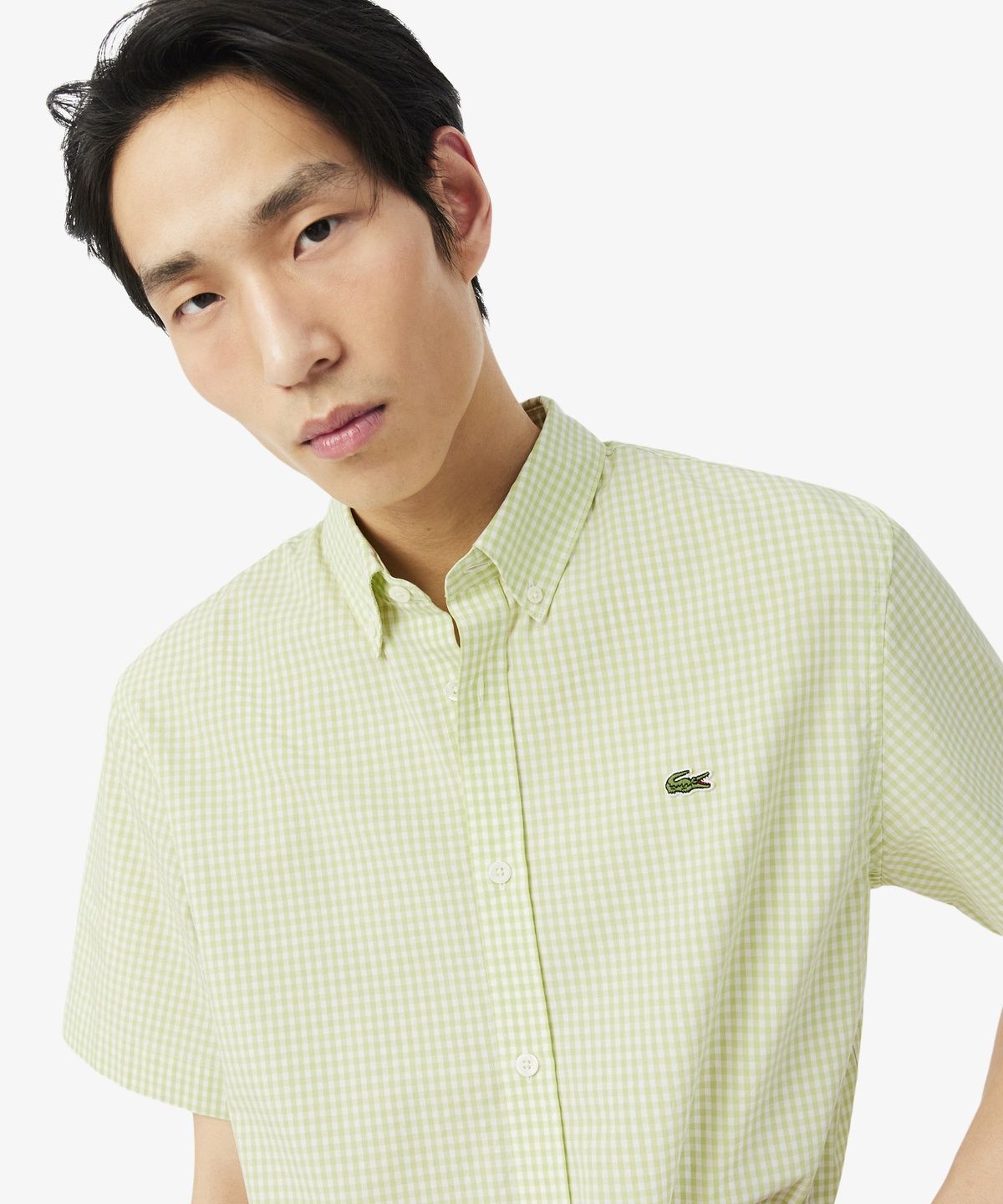 라코스테(LACOSTE) 남성 라이트 포플린 깅업 체크 반팔 셔츠 CH2346-56G 4AJ