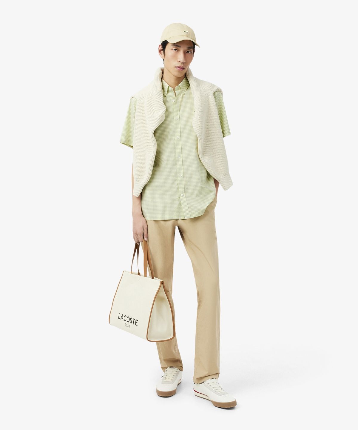 라코스테(LACOSTE) 남성 라이트 포플린 깅업 체크 반팔 셔츠 CH2346-56G 4AJ