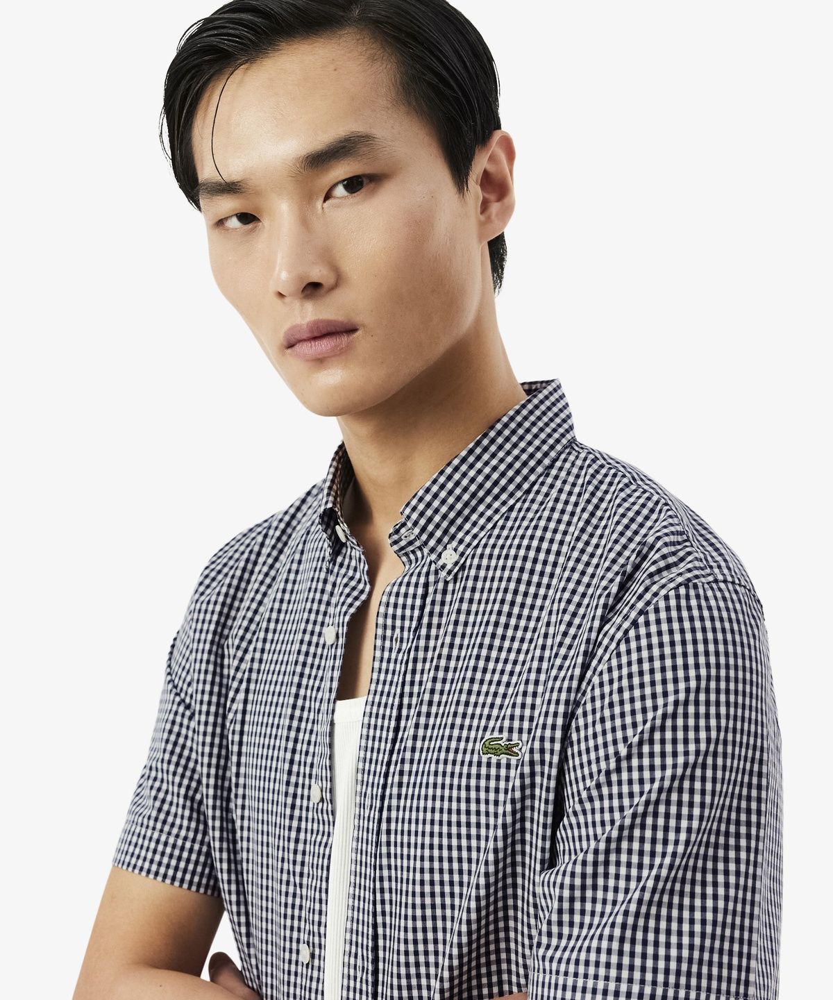 라코스테(LACOSTE) 남성 라이트 포플린 깅업 체크 반팔 셔츠 CH2346-56G 522