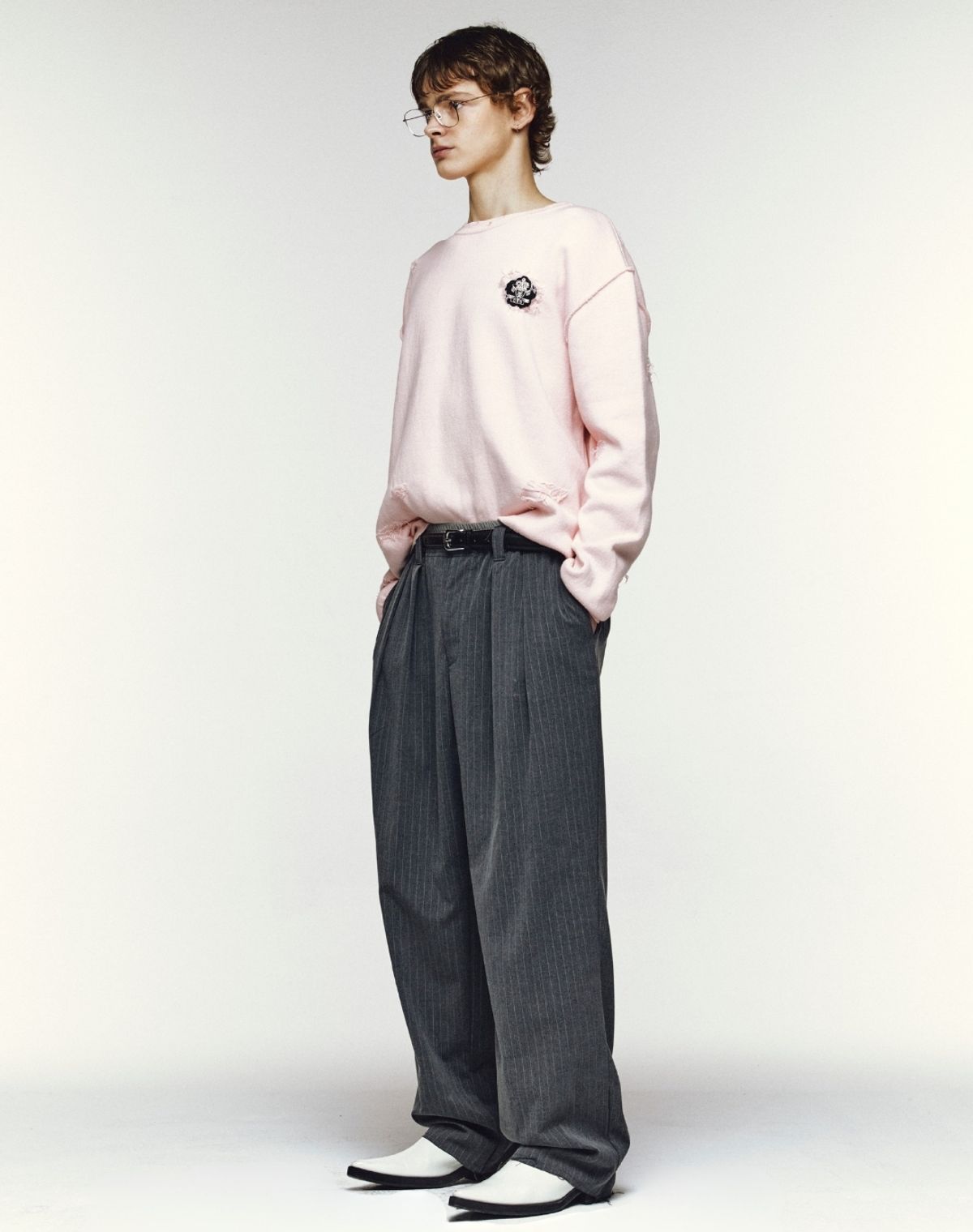 오디너리피플(ORDINARY PEOPLE) RE : HANDMADE CREST DISTRESSED ROUND KNIT [PINK]