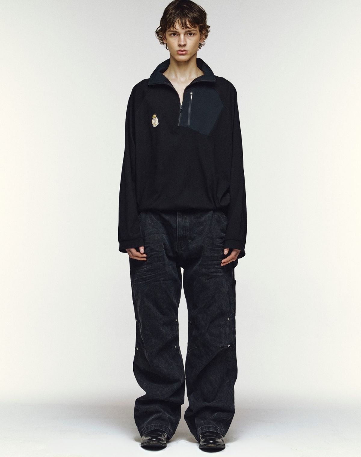 오디너리피플(ORDINARY PEOPLE) RE : Athletic Panel High-neck Half Zip [BLACK]