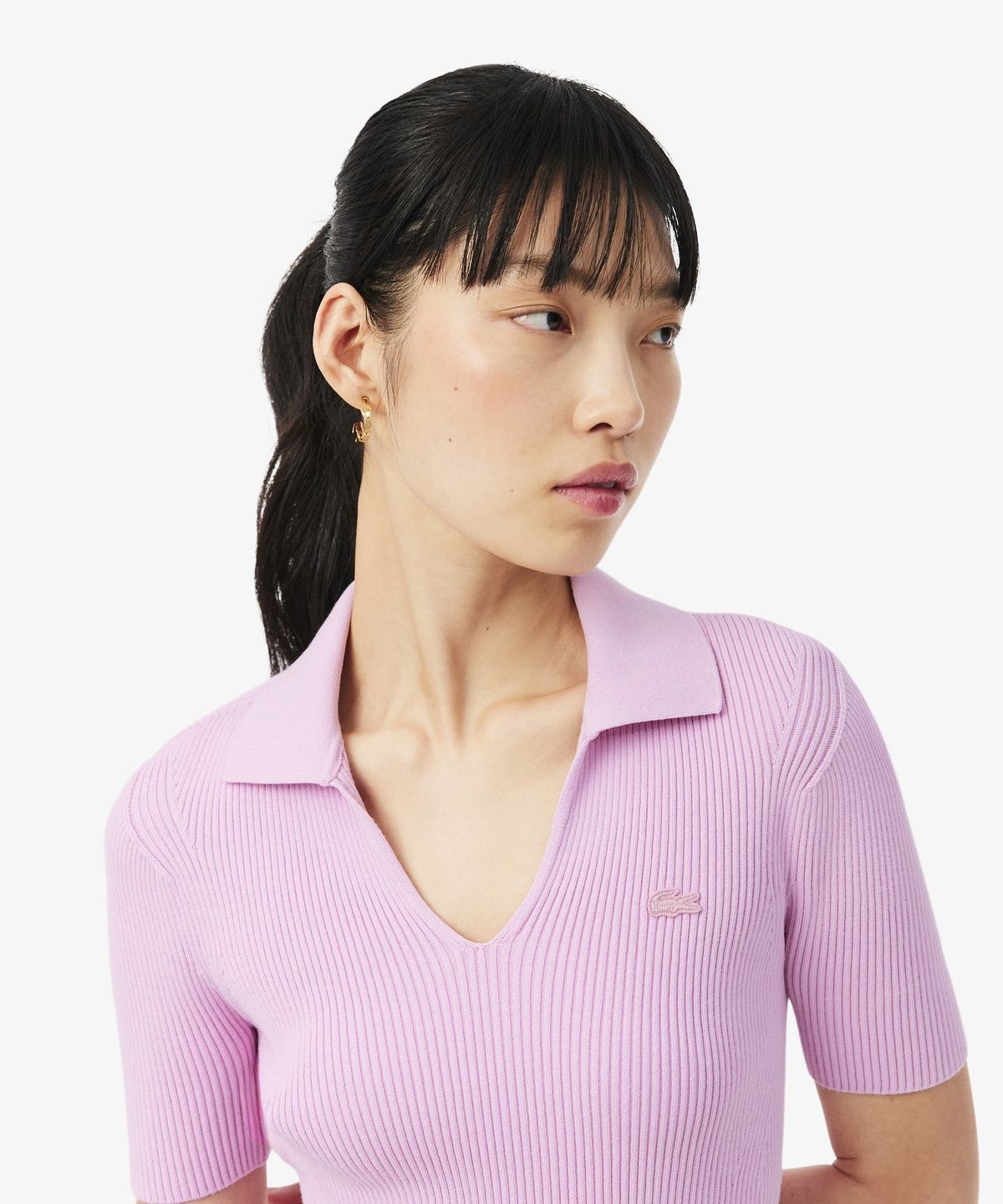 라코스테(LACOSTE) 여성 3D 립조직 오픈카라 스웨터 AF9874-56G Z4H