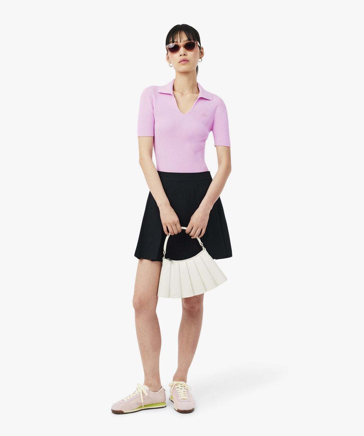 라코스테(LACOSTE) 여성 3D 립조직 오픈카라 스웨터 AF9874-56G Z4H