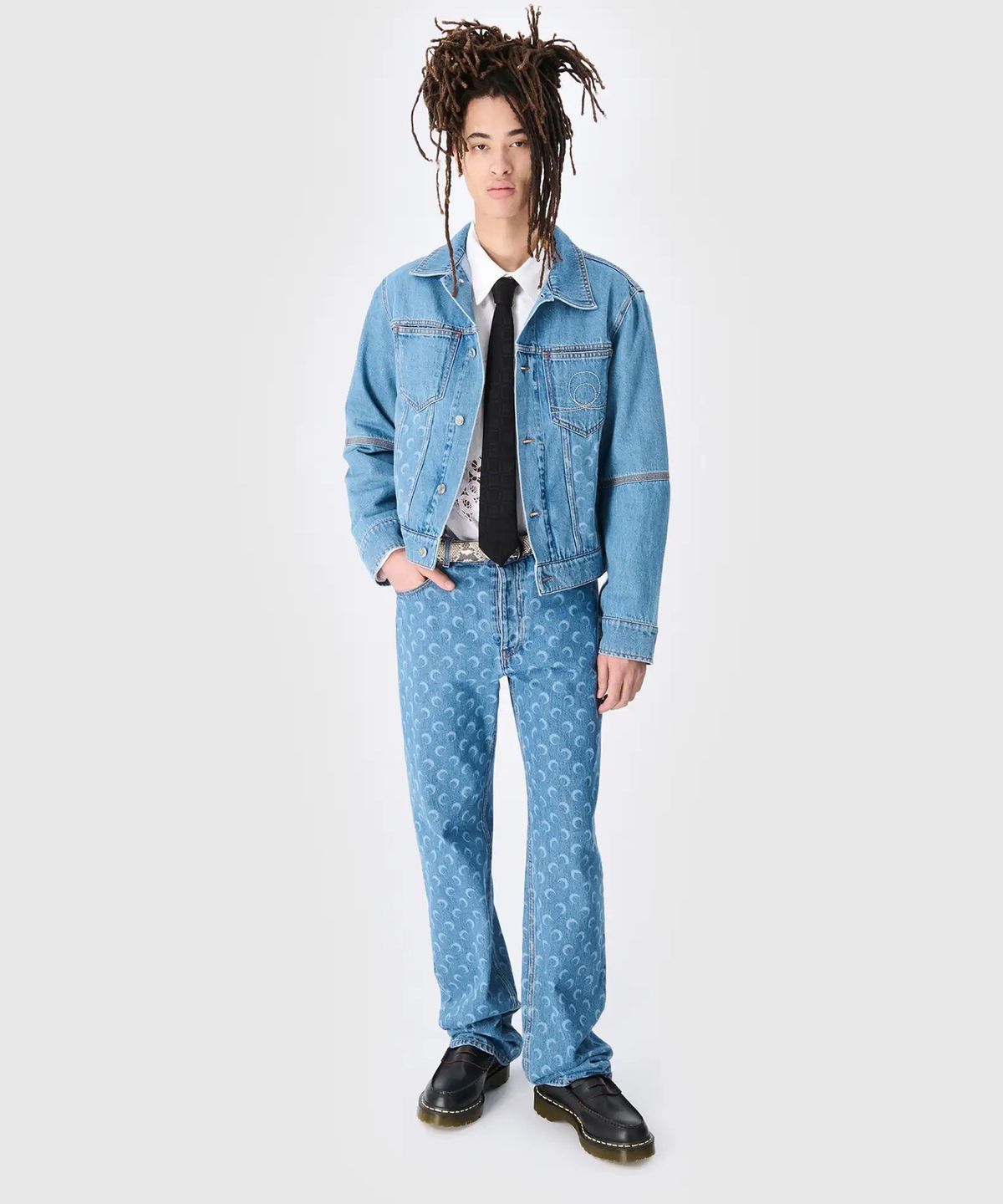 마린 세르(MARINE SERRE) (M) 문 레이저 데님 트러커 자켓 라이트 블루 MOON LASER DENIM TRUCKER JACKET LIGHT BLUE