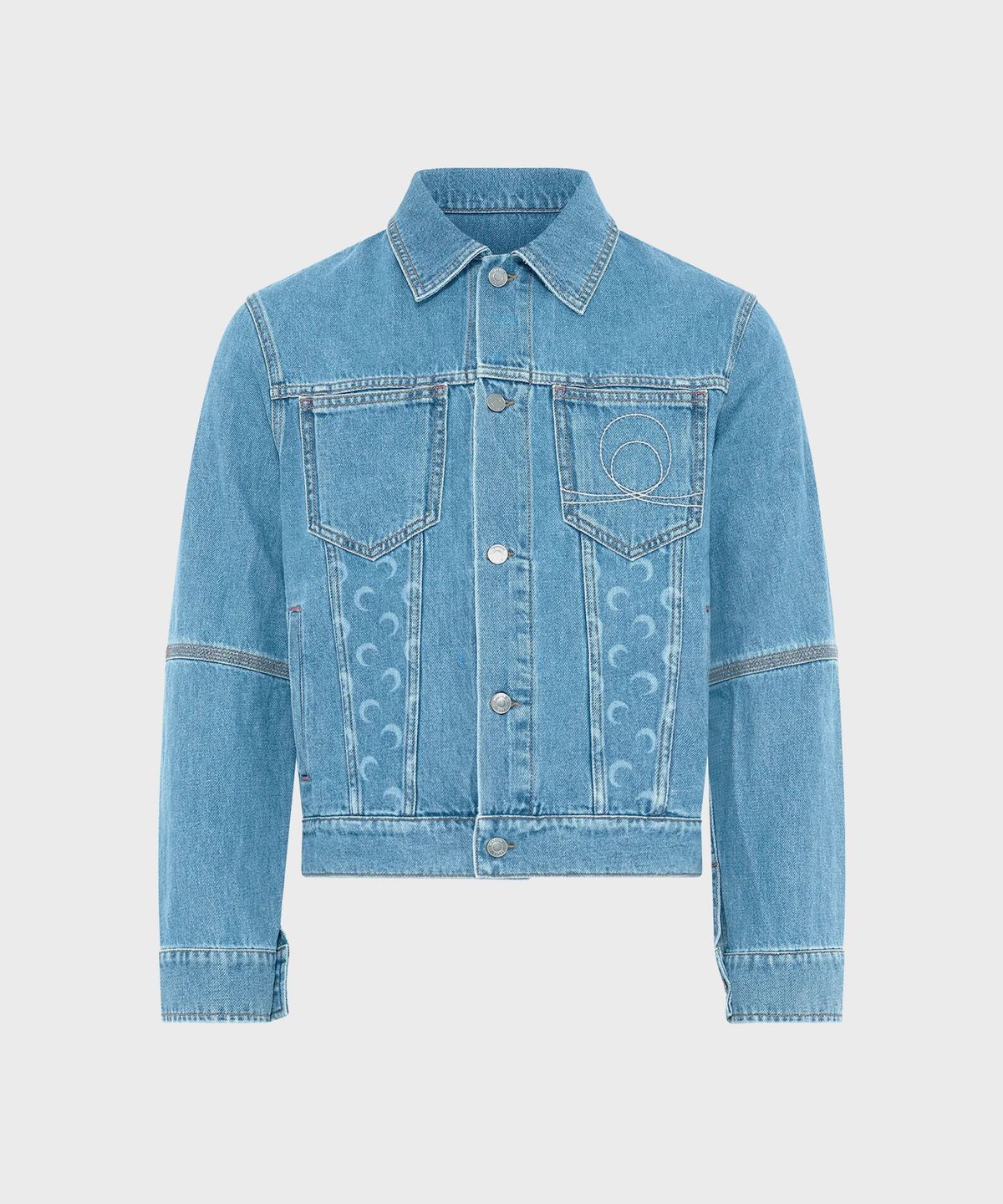 마린 세르(MARINE SERRE) (M) 문 레이저 데님 트러커 자켓 라이트 블루 MOON LASER DENIM TRUCKER JACKET LIGHT BLUE