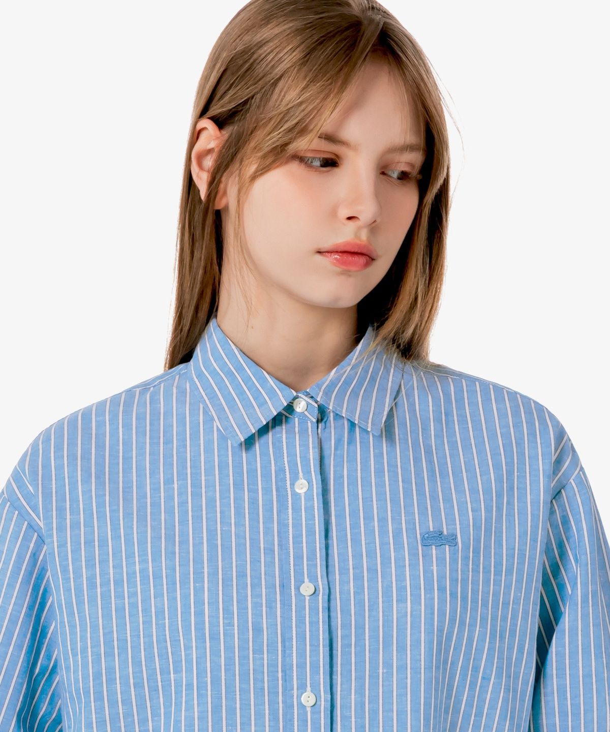 라코스테(LACOSTE) 여성 코튼 린넨 크롭 셔츠 CF006E-56G JBK
