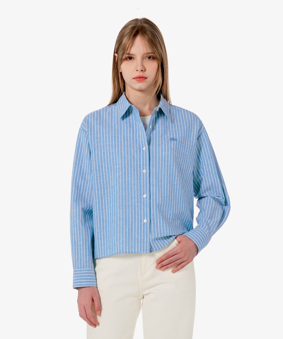 라코스테(LACOSTE) 여성 코튼 린넨 크롭 셔츠 CF006E-56G JBK