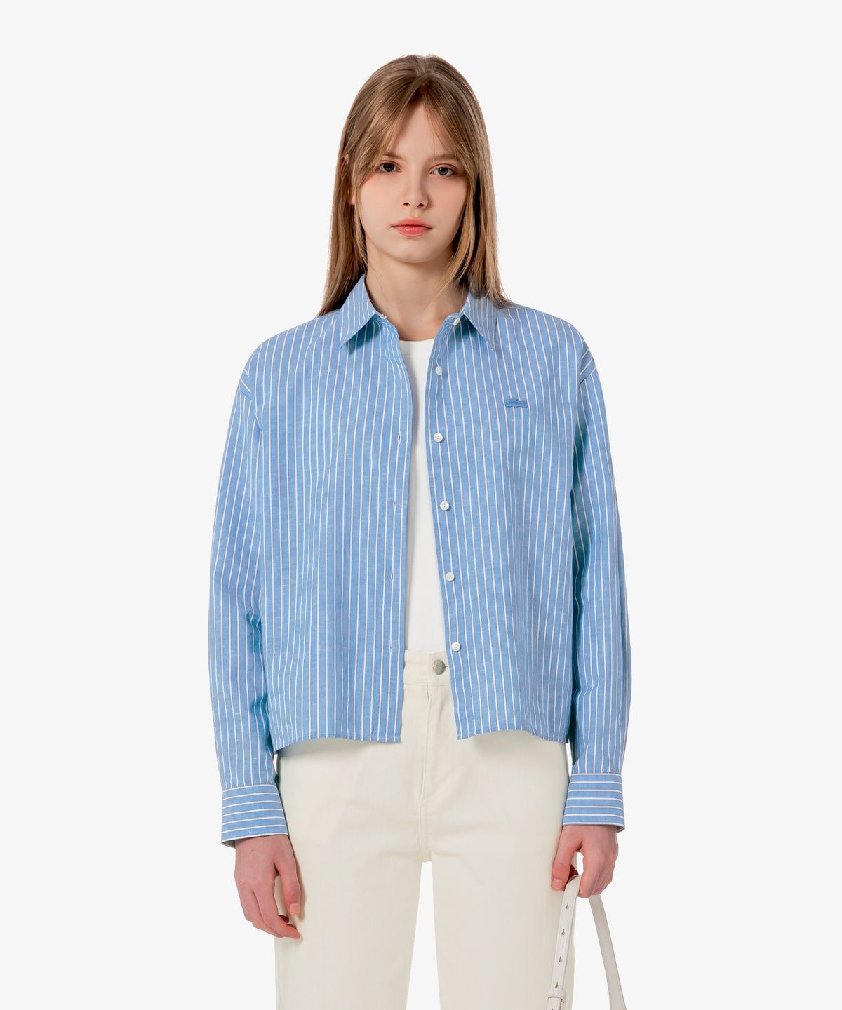 라코스테(LACOSTE) 여성 코튼 린넨 크롭 셔츠 CF006E-56G JBK