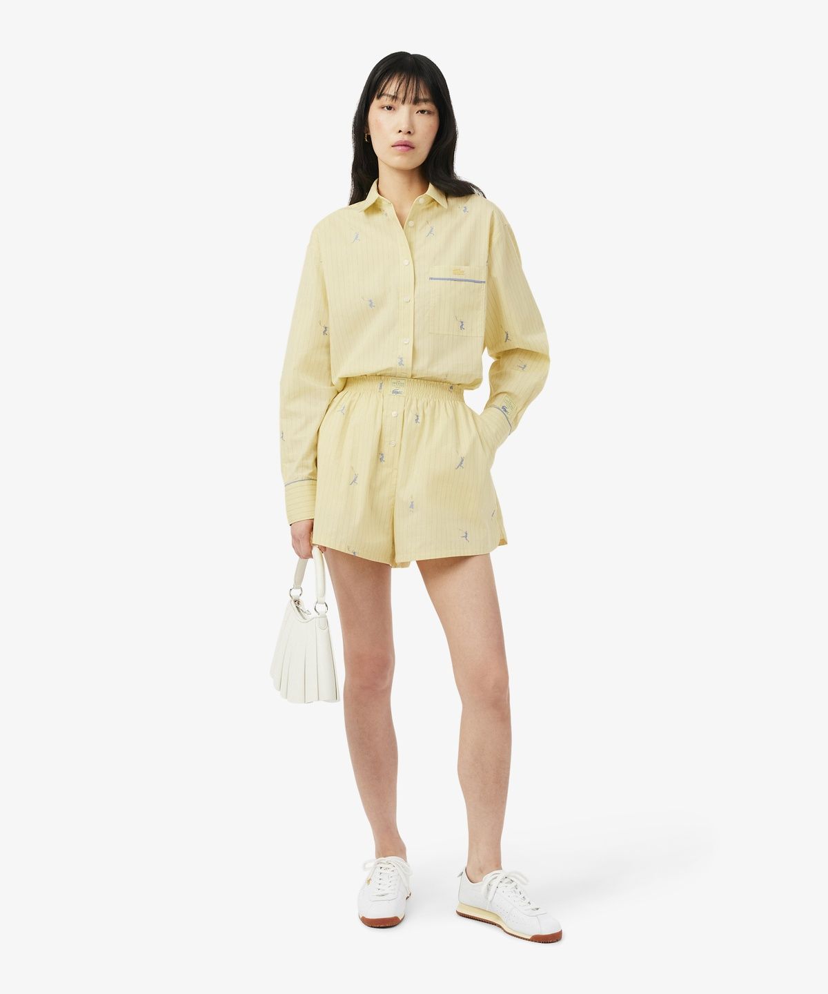 라코스테(LACOSTE) 여성 자수 포인트 스트라이프 쇼츠 FF1034-56G 2IA
