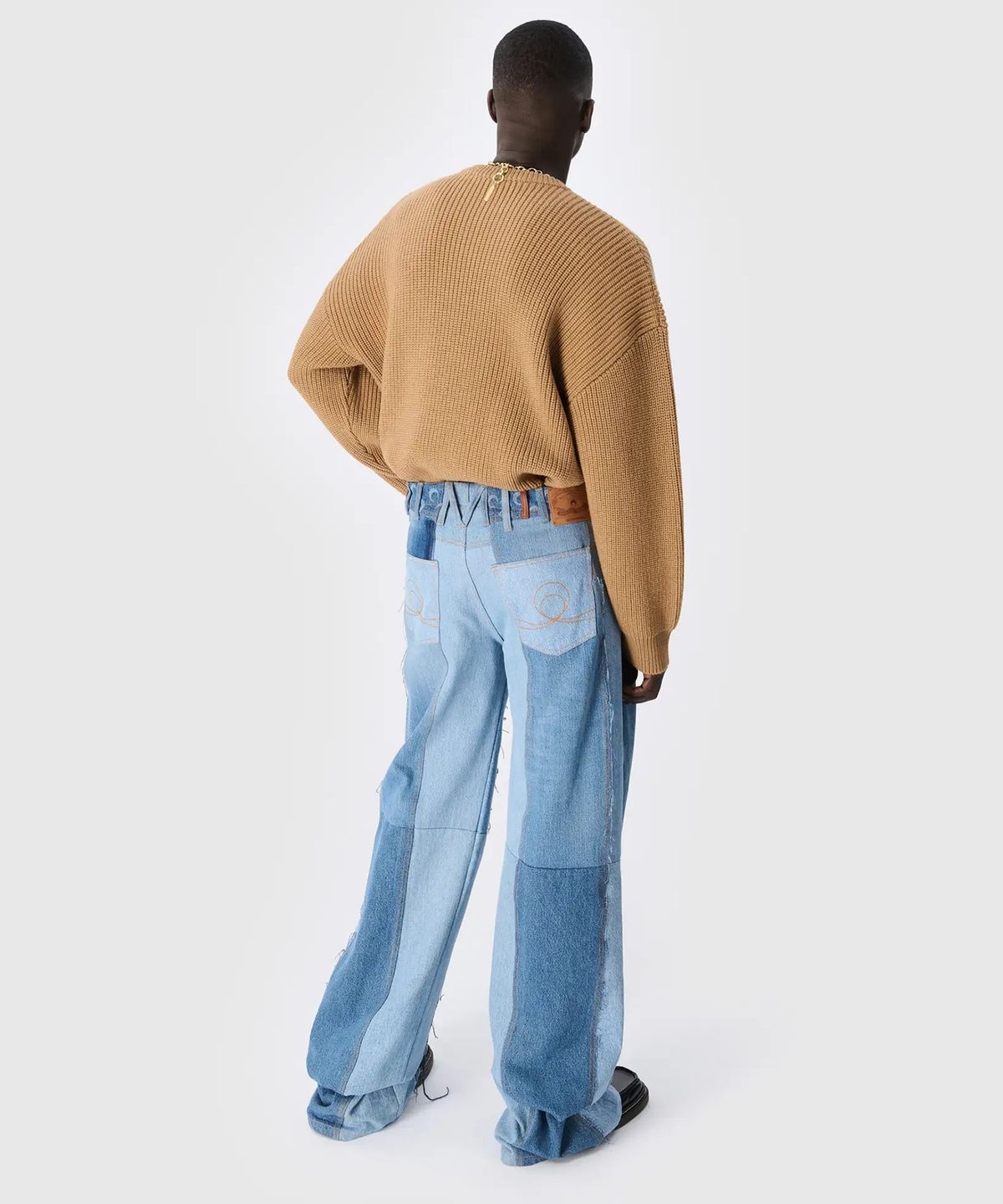 마린 세르(MARINE SERRE) (U) MS 하프 카디건 니트 크루넥 스웨터 카멜 MS HALF CARDIGAN KNIT CREWNECK SWEATER CAMEL