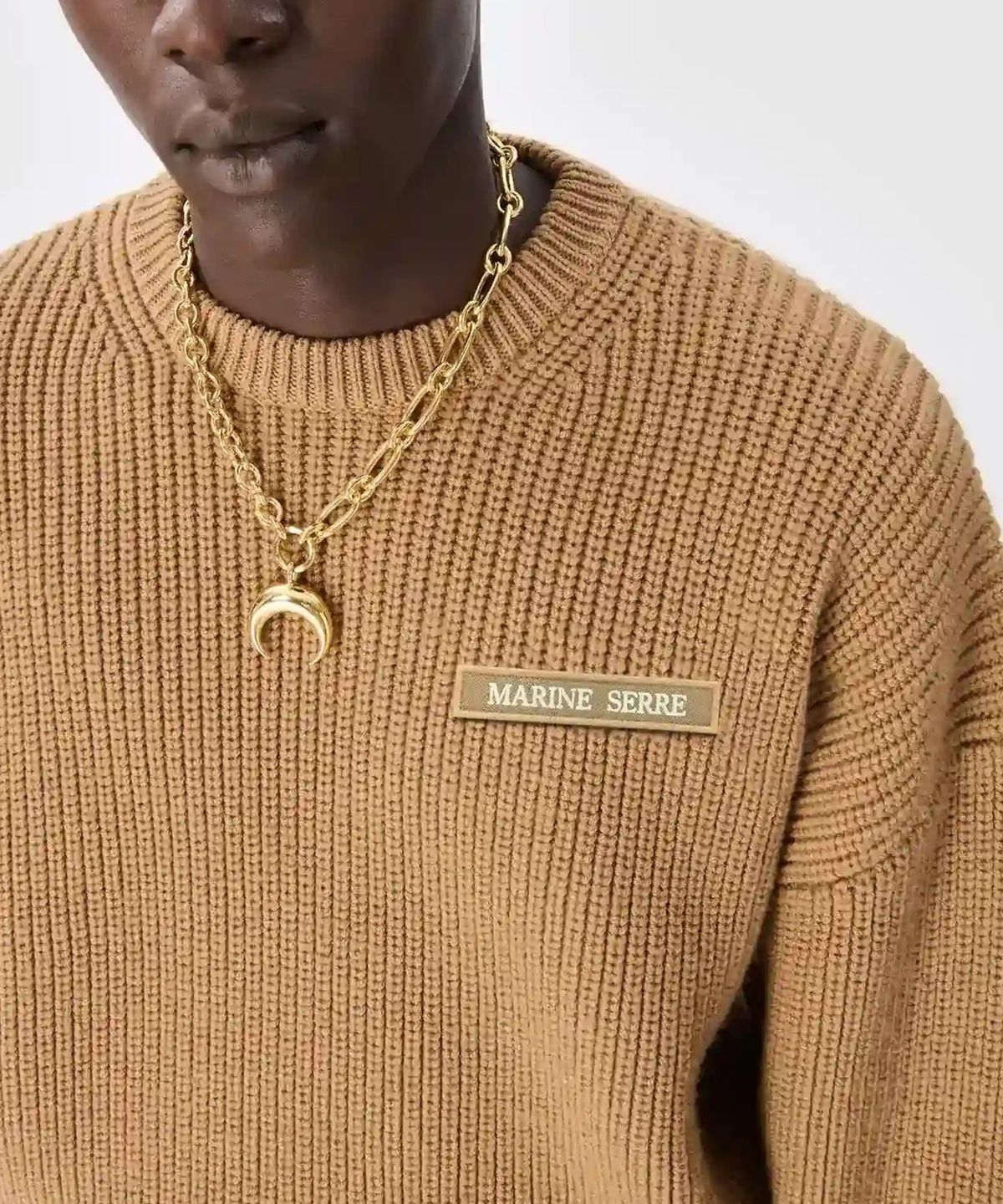 마린 세르(MARINE SERRE) (U) MS 하프 카디건 니트 크루넥 스웨터 카멜 MS HALF CARDIGAN KNIT CREWNECK SWEATER CAMEL